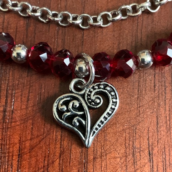 2 strand red and silver bead bracelet - Picture 2 of 3